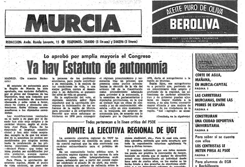 Portada histórica del periódico La Verdad del 26 de mayo de 1982, fecha en que el Estatuto fue aprobado por el Congreso.